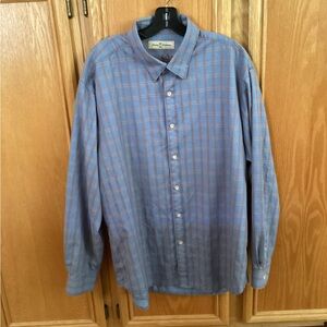 Tommy Bahama 100% Cotton Button Down Long Sleeve Blue Plaid Shirt